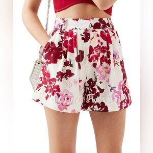 Aje Red and Pink Floral High Waist Shorts, Size 10 (Size 14 UK)